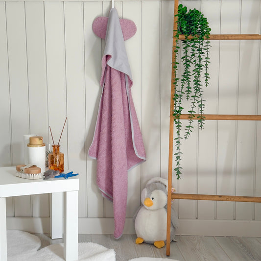 Başlıklı Bebek Bornozu Pudra Gri