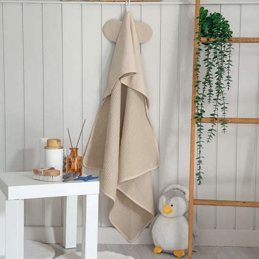 Başlıklı Bebek Bornozu Bej Rengi