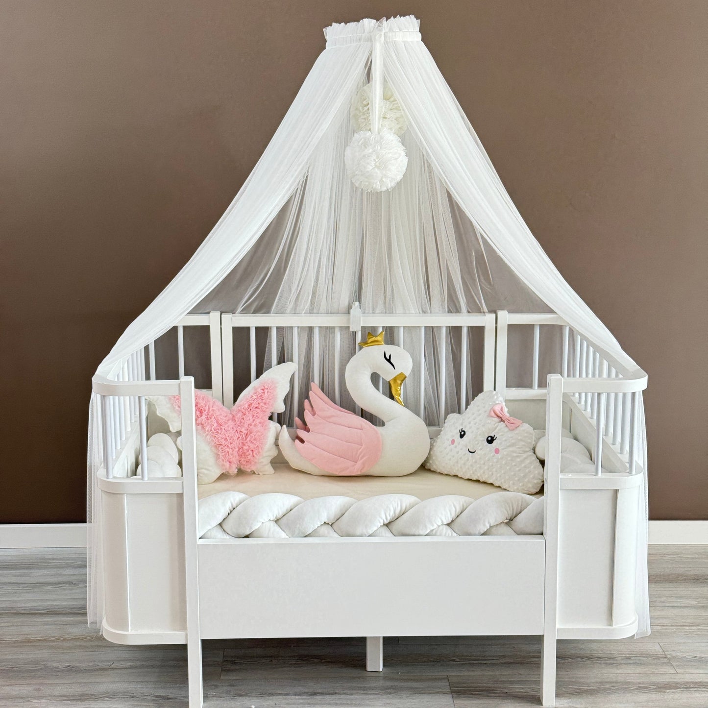 Personalized Crib Bumper Set - Beyaz - Toz Pembe