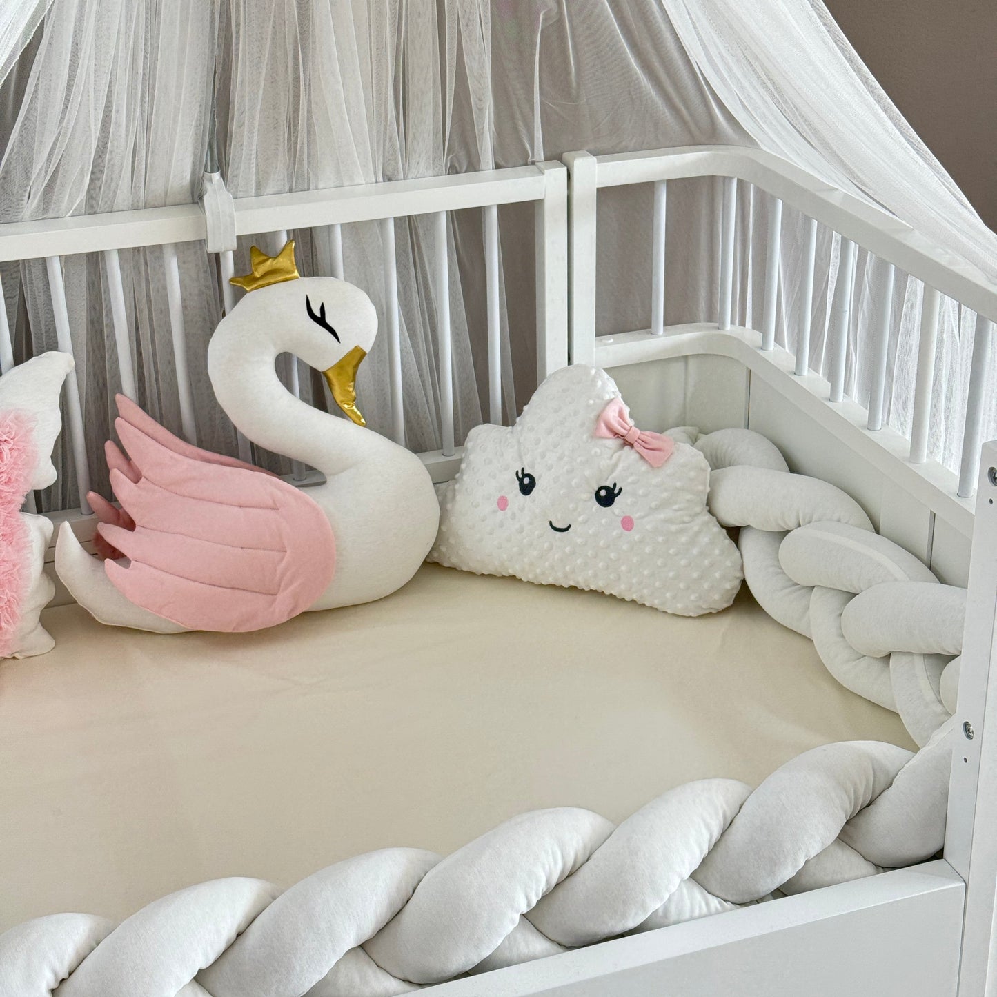 Personalized Crib Bumper Set - Beyaz - Toz Pembe