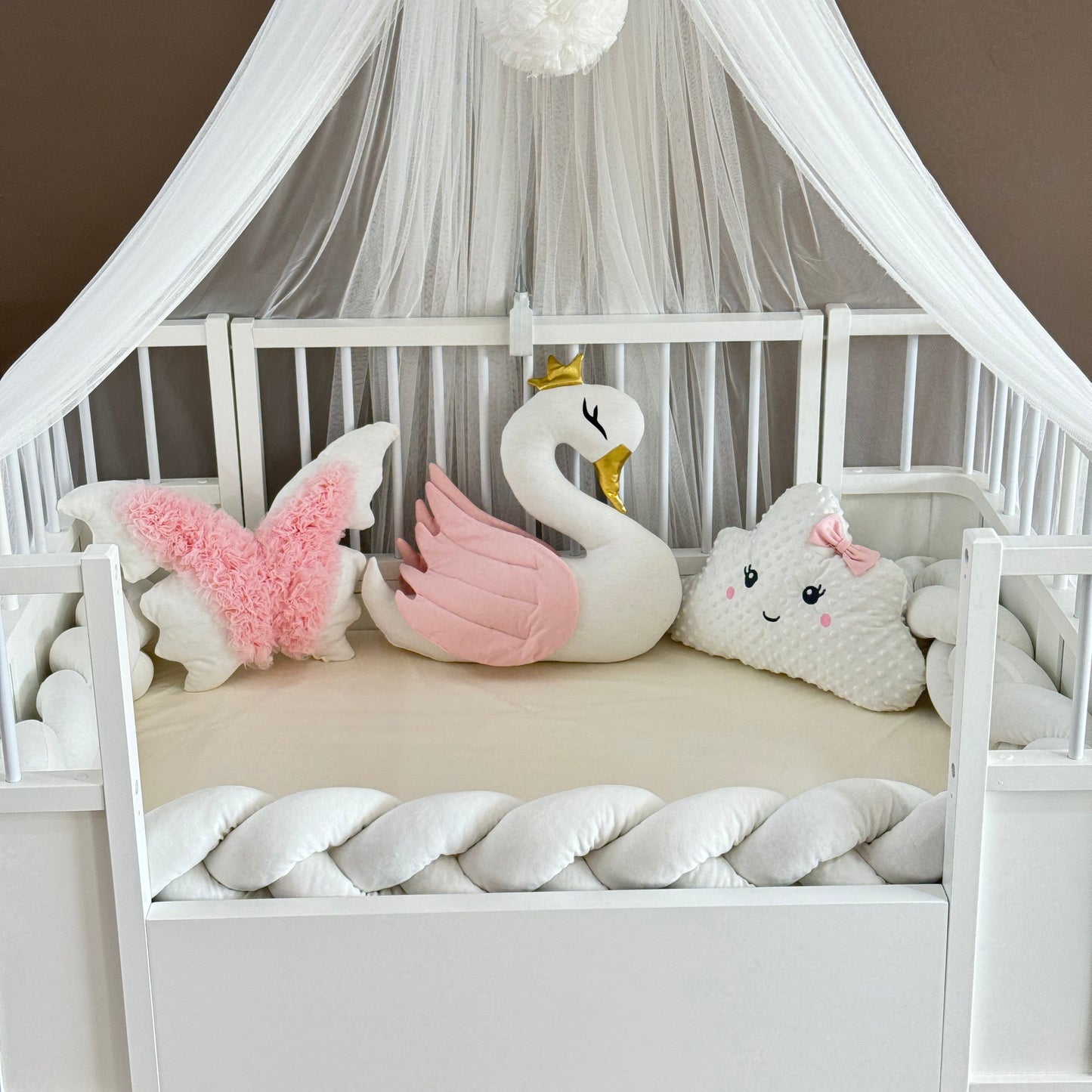 Personalized Crib Bumper Set - Beyaz - Toz Pembe