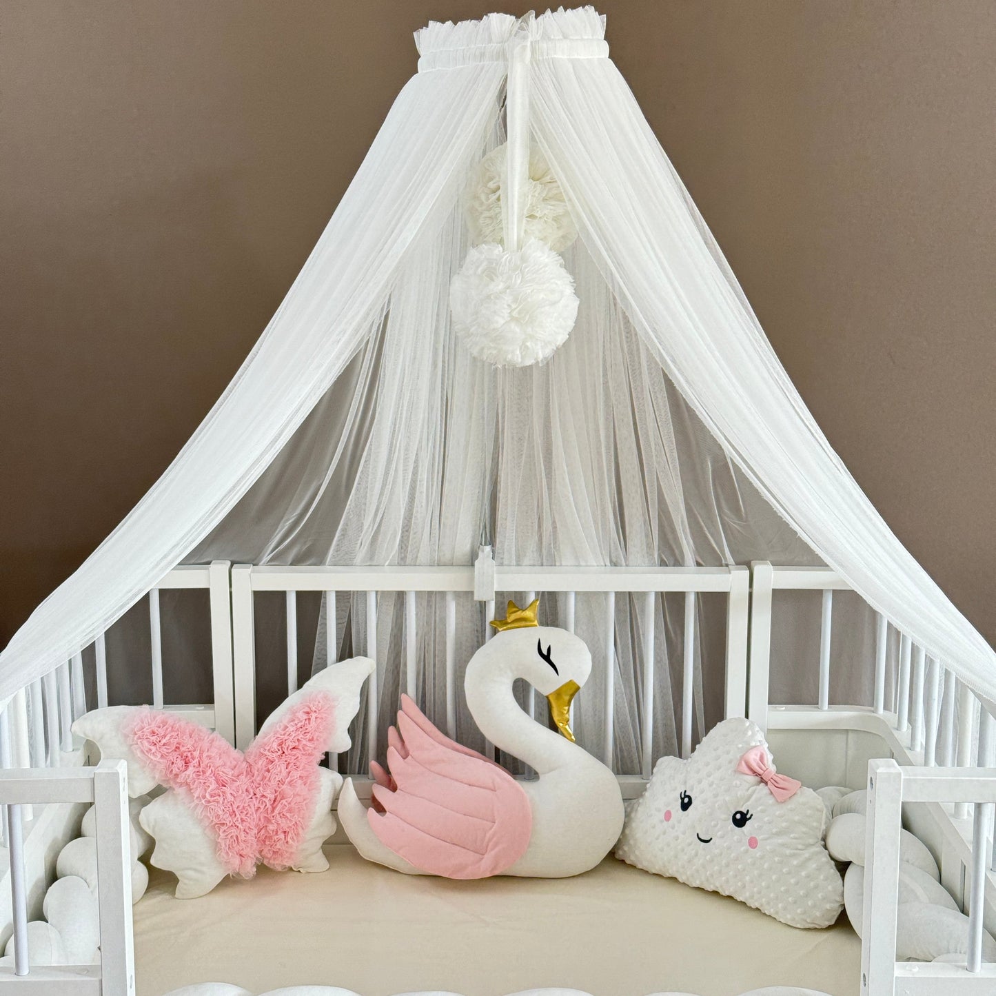 Personalized Crib Bumper Set - Beyaz - Toz Pembe