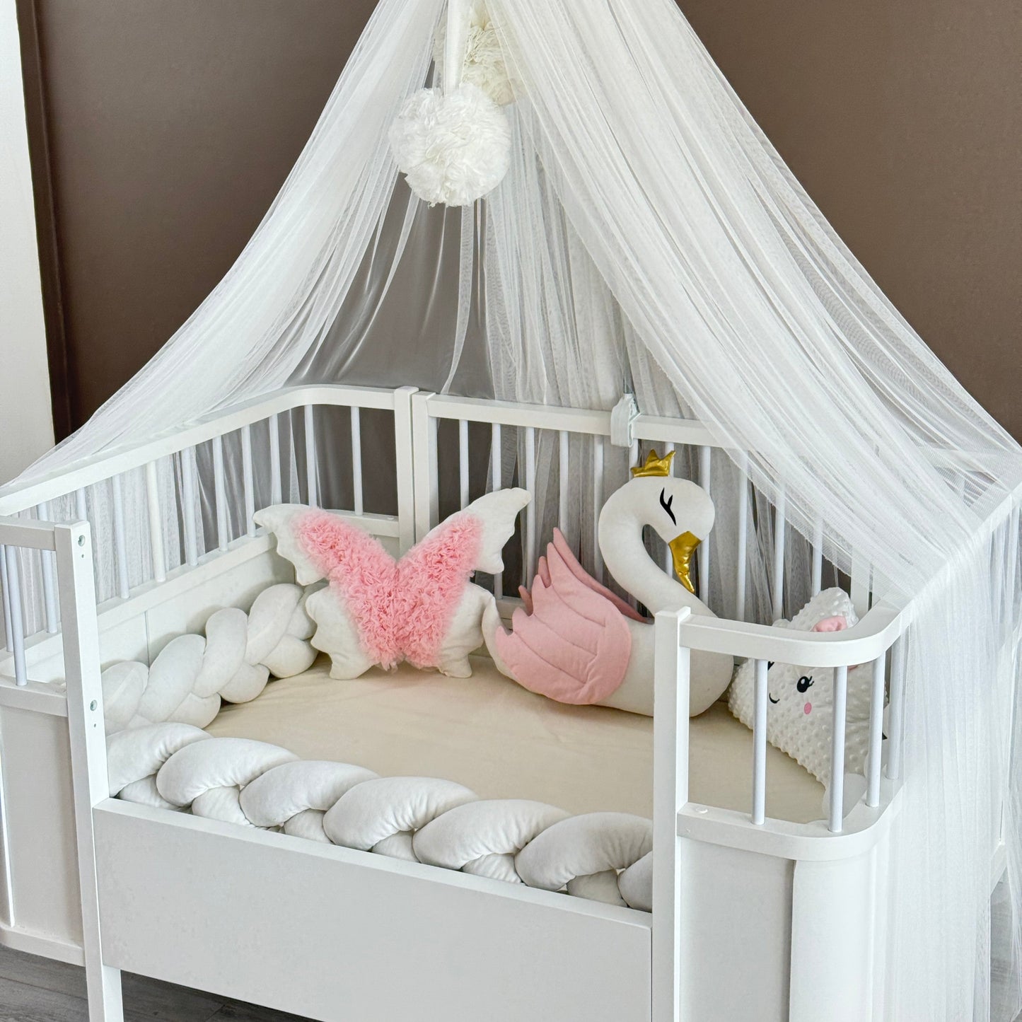 Personalized Crib Bumper Set - Beyaz - Toz Pembe