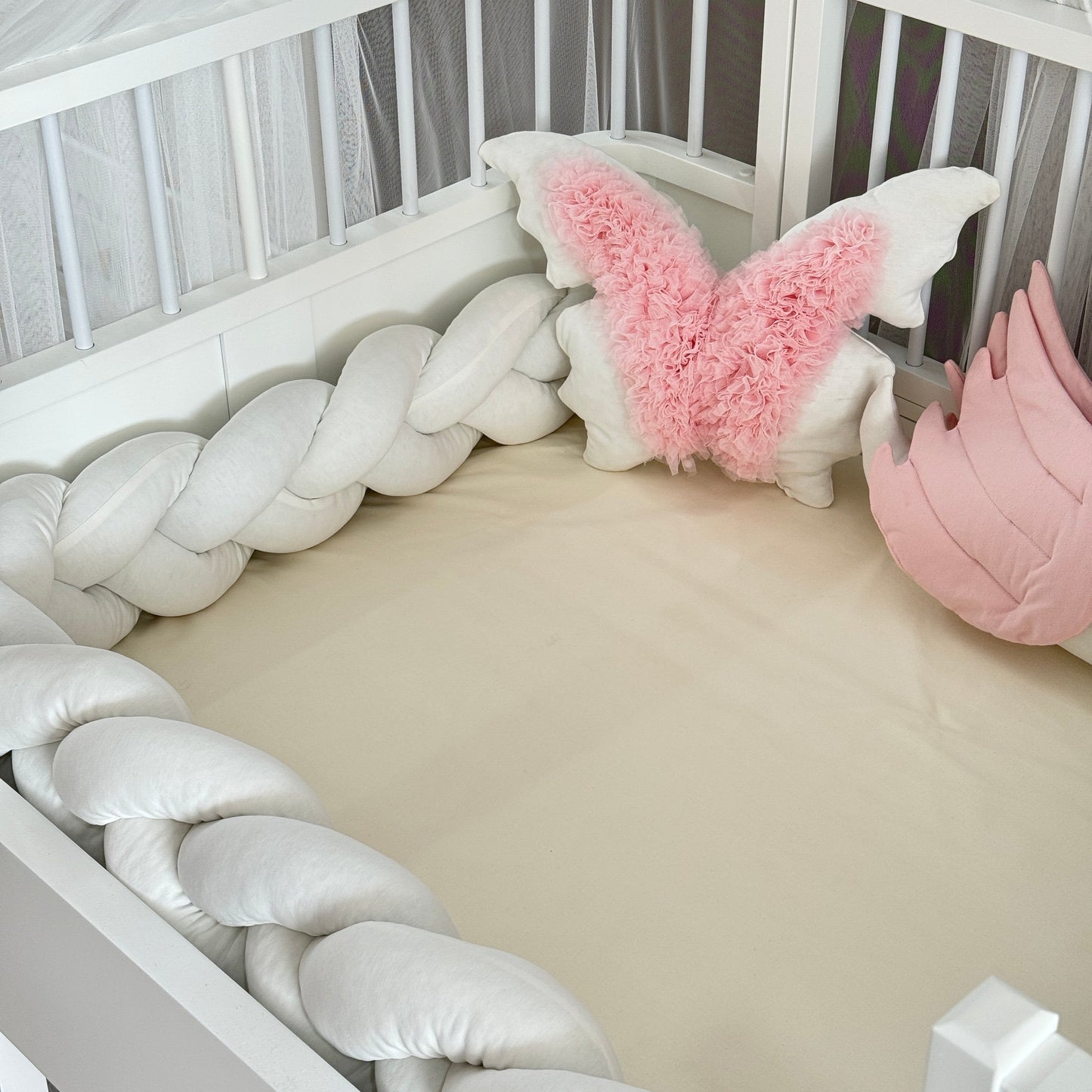 Personalized Crib Bumper Set - Beyaz - Toz Pembe