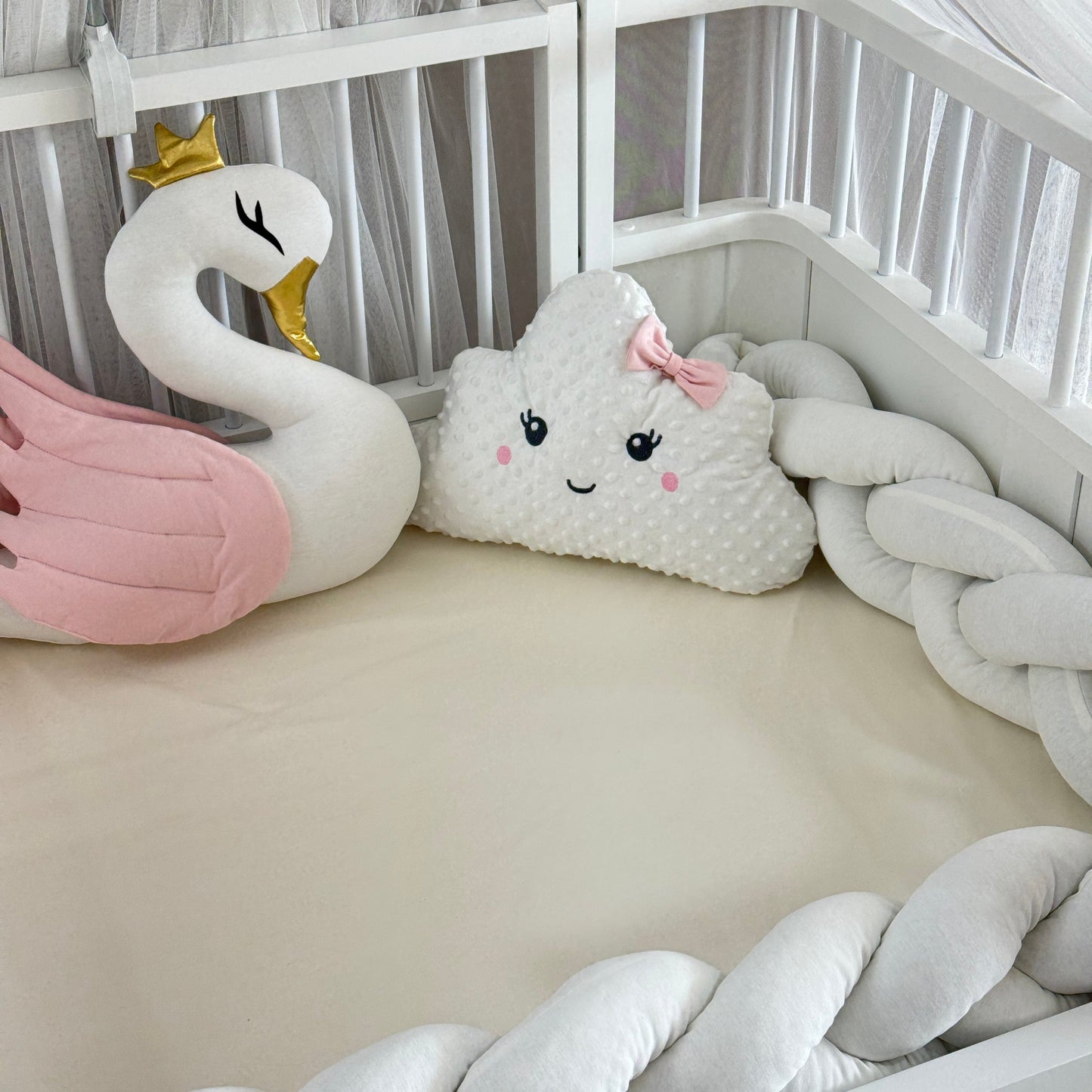Personalized Crib Bumper Set - Beyaz - Toz Pembe