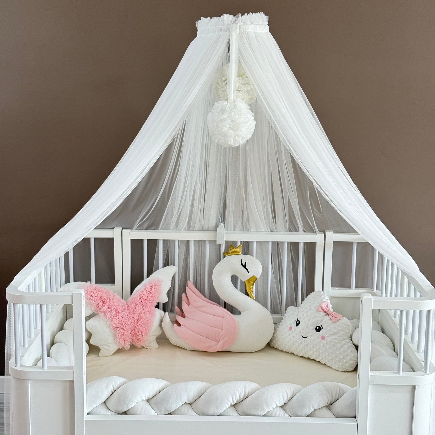 Personalized Crib Bumper Set - Beyaz - Toz Pembe